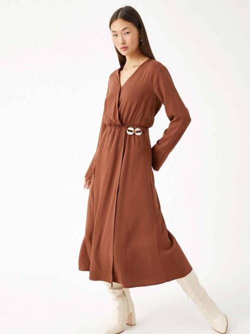 Midi Length Dress Wrapped Button Detailed